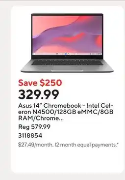 Staples Asus 14 Chromebook - Intel Celeron N4500/128GB eMMC/8GB RAM/Chrome OS with 3 months of Google AI Pro offer
