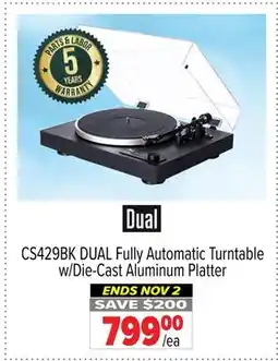 2001 Audio Video CS429BK DUAL Fully Automatic Turntable w/Die-Cast Aluminum Platter offer