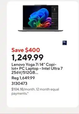 Staples Lenovo Yoga 7i 14 Copilot+ PC Laptop - Intel Ultra 7 256V/512GB SSD/16GB RAM/Windows 11 Home offer