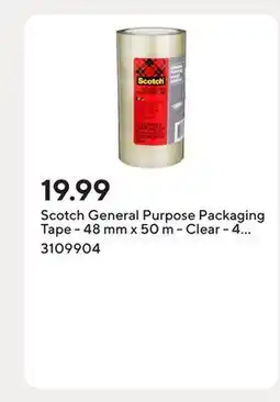 Staples Scotch General Purpose Packaging Tape - 48 mm x 50 m - Clear - 4 Rolls/Pack offer