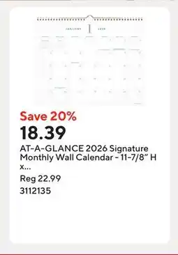 Staples AT-A-GLANCE 2026 Signature Monthly Wall Calendar - 11-7/8 H x 14-7/8 W - Bilingual offer