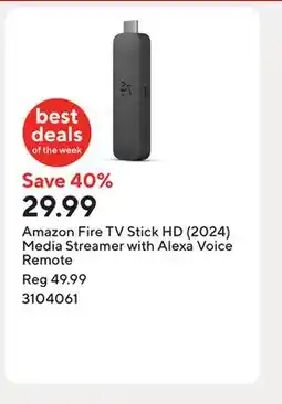 Staples Amazon Fire TV Stick HD (2024) Media Streamer with Alexa Voice Remote offer
