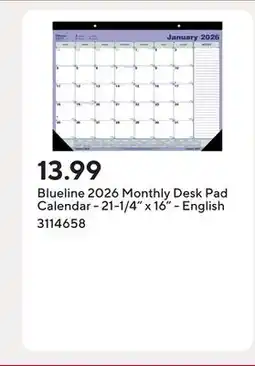 Staples Blueline 2026 Monthly Desk Pad Calendar - 21-1/4 x 16 - English offer