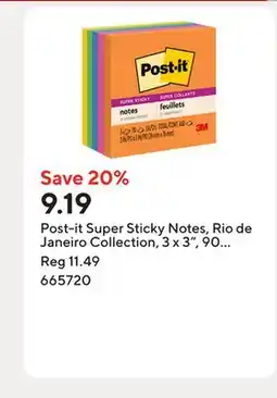 Staples Post-it Super Sticky Notes, Rio de Janeiro Collection, 3 x 3, 90 Sheets/Pad, 5 Pack offer
