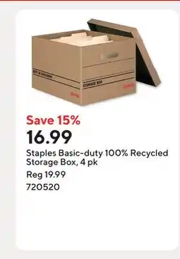 Staples Staples Basic-duty 100% Recycled Storage Box, 4 pk offer