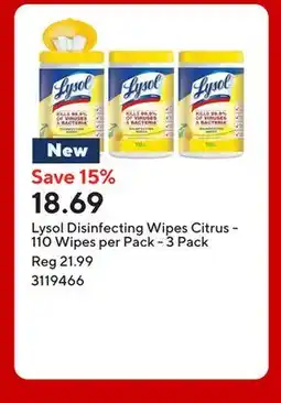 Staples Lysol Disinfecting Wipes Citrus - 110 Wipes per Pack - 3 Pack offer