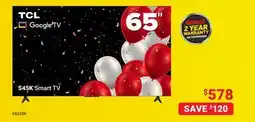 Visions Electronics TCL Google TV S45K Smart TV 65 offer