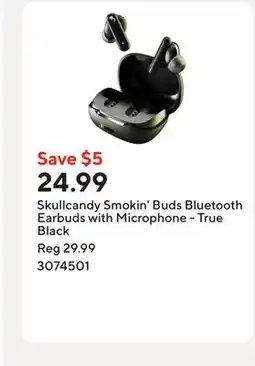 Staples Skullcandy Smokin' Buds Bluetooth Earbuds with Microphone - True Black offer