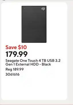 Staples Seagate One Touch 4 TB USB 3.2 Gen 1 External HDD - Black offer