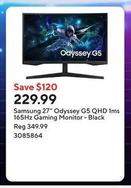 Staples Samsung 27 Odyssey G5 QHD 1ms 165Hz Gaming Monitor - Black offer