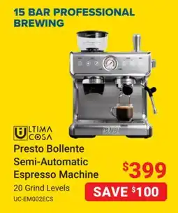 Visions Electronics Ultima Cosa Presto Bollente Semi-Automatic Espresso Machine offer