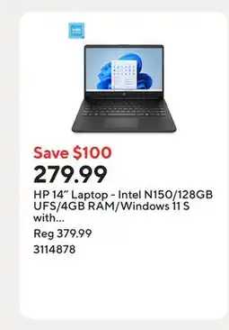 Staples HP 14 Laptop - Intel N150/128GB UFS/4GB RAM/Windows 11 S with 1-year of Microsoft 365 offer