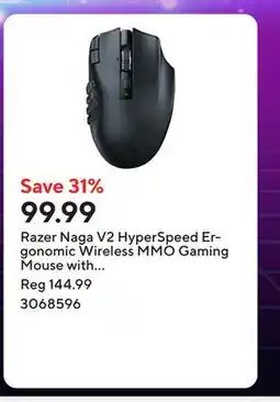Staples Razer Naga V2 HyperSpeed Ergonomic Wireless MMO Gaming Mouse with 19 Programmable Buttons offer
