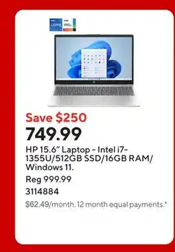 Staples HP 15.6 Laptop - Intel i7-1355U/512GB SSD/16GB RAM/Windows 11 offer