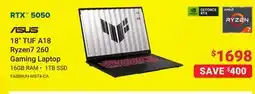 Visions Electronics Asus 18 TUF A18 Ryzen7 260 Gaming Laptop offer