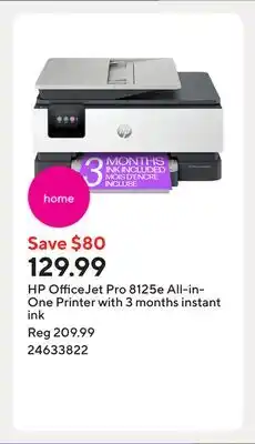 Staples HP OfficeJet Pro 8125e All-in-One Printer with 3 months instant ink offer