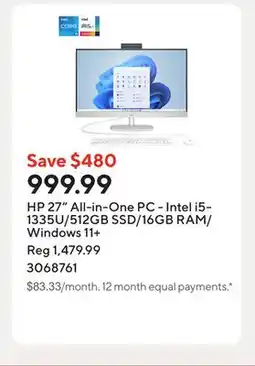 Staples HP 27 All-in-One PC - Intel i5-1335U/512GB SSD/16GB RAM/Windows 11+ offer