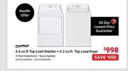 Visions Electronics moffat 4.4 cu. ft Top Load Washer + 6.2 cu. ft. Top Load Dryer offer