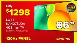 Visions Electronics LG 86 NANO75UQA 4K Smart TV offer
