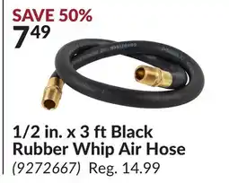 Princess Auto 1/2 in. x 3 ft Black Rubber Whip Air Hose offer