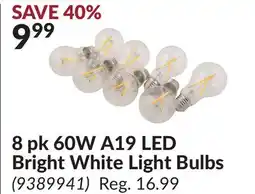 Princess Auto 8 pk 60W A19 LED Bright White Light Bulbs offer