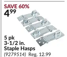 Princess Auto 5 pk 3-1/2 in. Staple Hasps offer