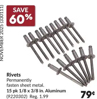 Princess Auto Rivets 15 pk 1/8 x 3/8 in. Aluminum offer