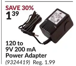 Princess Auto 120 to 9V 200 mA Power Adapter offer