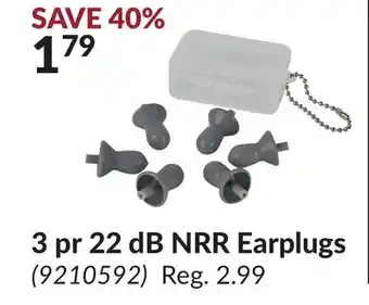 Princess Auto 3 pr 22 dB NRR Earplugs offer
