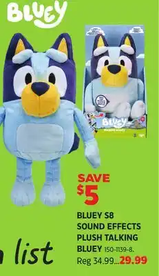 Canadian Tire Moose BLUEY S8 SOUND EFFECTS PLUSH TALKING BLUEY offer