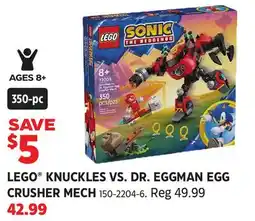 Canadian Tire LEGO KNUCKLES VS. DR. EGGMAN EGG CRUSHER MECH offer