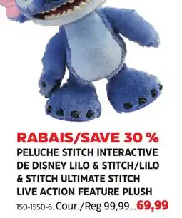 Canadian Tire Disney LILO & STITCH ULTIMATE STITCH LIVE ACTION FEATURE PLUSH offer