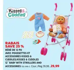 Canadian Tire Kisses & Cuddles Baby Doll Toy Stroller Set, 12-in Doll with with Strollers & Accessories offer