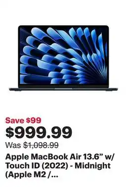 Best Buy Apple MacBook Air 13.6 w/ Touch ID (2022) - Midnight (Apple M2 / 16GB RAM / 256GB SSD) - English offer