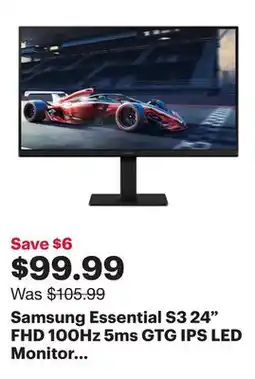 Best Buy Samsung Essential S3 24 FHD 100Hz 5ms GTG IPS LED Monitor (LS24D300GANXZA) - Black offer