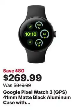 Best Buy Google Pixel Watch 3 (GPS) 41mm Matte Black Aluminum Case with Obsidian Active Band offer