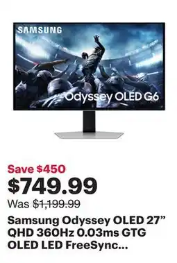 Best Buy Samsung Odyssey OLED 27 QHD 360Hz 0.03ms GTG OLED LED FreeSync Monitor (LS27DG602SNXZA) - Silver offer