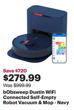 Best Buy bObsweep Dustin WiFi Connected Self-Empty Robot Vacuum & Mop - Navy offer