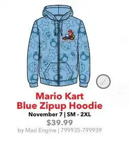 GameStop Mad Engine Mario Kart Blue Zipup Hoodie offer