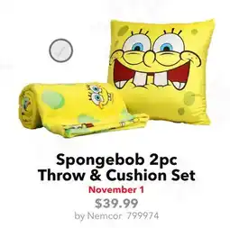 GameStop Nemcor Spongebob 2pc Throw & Cushion Set offer
