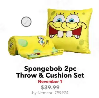 GameStop Nemcor Spongebob 2pc Throw & Cushion Set offer
