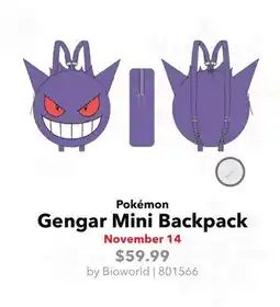 GameStop Bioworld Pokémon Gengar Mini Backpack offer