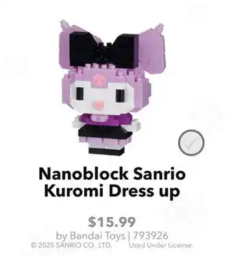 GameStop Bandai Toys Nanoblock Sanrio Kuromi Dress up offer