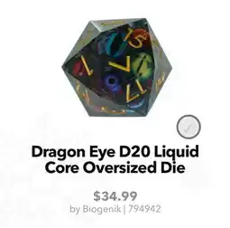 GameStop Biogenik Dragon Eye D20 Liquid Core Oversized Die offer