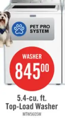 The Brick Maytag 5.4 Cu Ft. Top Load Agitator Washer with Pet Pro Option White - MTW5605RW offer