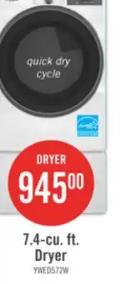 The Brick Whirlpool 7.4 Cu. Ft. Smart Electric Dryer with Wrinkle Shield - White - YWED5720RW offer