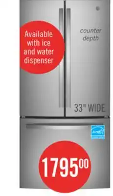 The Brick GE 33 18.6 Cu. Ft. French-Door Refrigerator - Stainless Steel Fingerprint Resistant - GWE19JYLFS offer