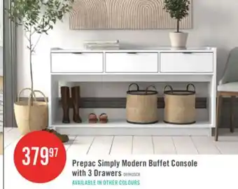 The Brick Prepac Simply Modern Buffet Console with 3 Drawers - Black offer