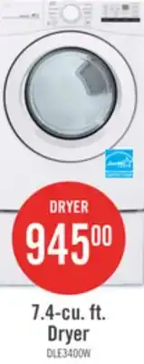 The Brick LG 7.4 Cu. Ft. Electric Dryer - White - Stackable - DLE3400W offer
