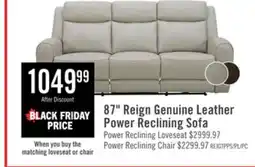 The Brick Reign 87 Top-Grain Genuine Leather Power Reclining Sofa with USB Ports - Deltona Moonshine Taupe offer